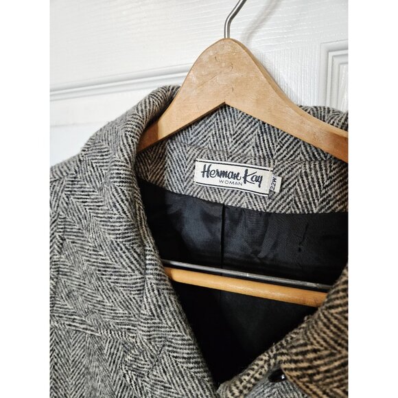 Herman Kay Wool Pea Coat Jacket Gray 3 Button Closure USA VINTAGE 90S 22wp USA - Picture 4 of 12